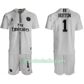 Camisolas de Futebol Paris Saint-Germain Buffon 1 Jodan Branco Criança Equipamento 3ª 2018/19 Manga Curta